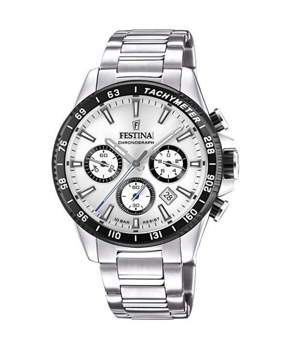 Reloj Festina Timeless Cronógrafo de acero inoxidable con esfera plateada y cuarzo F20560-1 100M para hombre