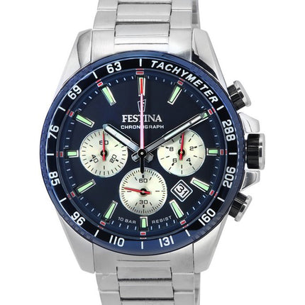 Festina Timeless Cronógrafo Acero inoxidable Esfera azul F20560-2 F205602 100M Reloj para hombre