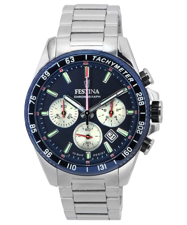 Festina Timeless Cronógrafo Acero inoxidable Esfera azul F20560-2 F205602 100M Reloj para hombre