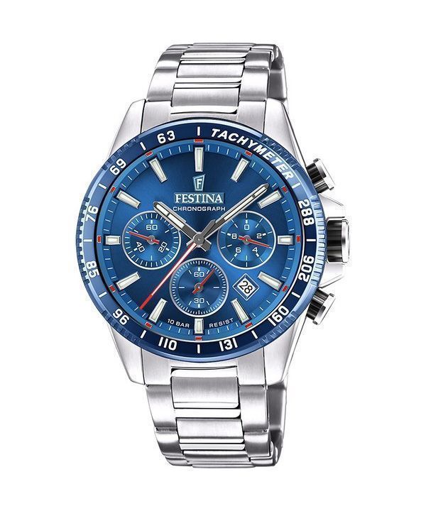 Reloj Festina Timeless Cronógrafo de acero inoxidable con esfera azul y cuarzo F20560-3 100M para hombre