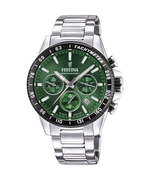 Reloj Festina Timeless Cronógrafo de acero inoxidable con esfera verde y cuarzo F20560-4 100M para hombre