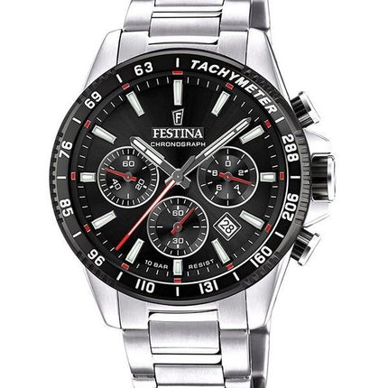 Festina Timeless Chronograph - Reloj de cuarzo para hombre, acero inoxidable, esfera negra, F20560-6, 100 m