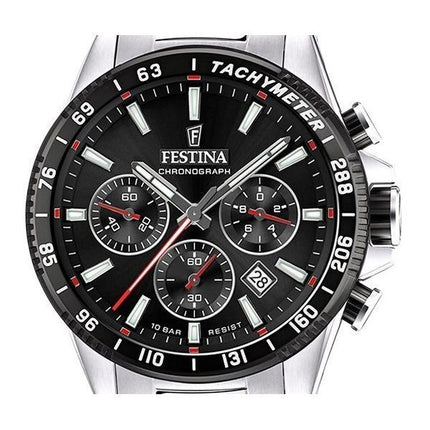 Festina Timeless Chronograph - Reloj de cuarzo para hombre, acero inoxidable, esfera negra, F20560-6, 100 m