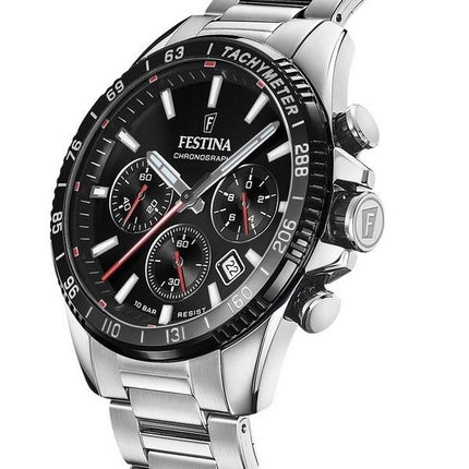 Festina Timeless Chronograph - Reloj de cuarzo para hombre, acero inoxidable, esfera negra, F20560-6, 100 m