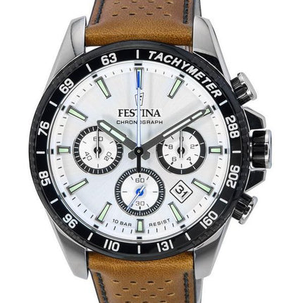 Festina Timeless Cronógrafo Correa de cuero Esfera blanca F20561-1 F205611 100M Reloj para hombre