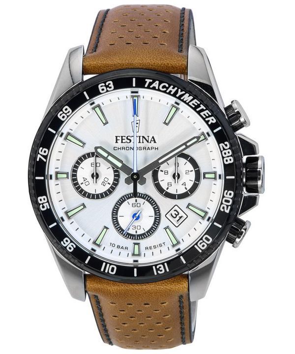 Festina Timeless Cronógrafo Correa de cuero Esfera blanca F20561-1 F205611 100M Reloj para hombre