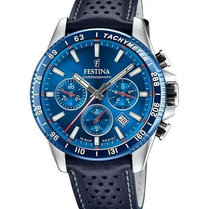 Festina Timeless Cronógrafo Correa de piel Esfera azul Cuarzo F20561-3 100M Reloj para hombre