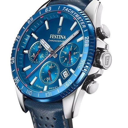 Festina Timeless Cronógrafo Correa de piel Esfera azul Cuarzo F20561-3 100M Reloj para hombre