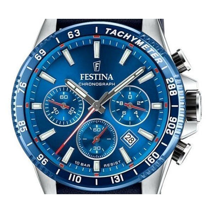 Festina Timeless Cronógrafo Correa de piel Esfera azul Cuarzo F20561-3 100M Reloj para hombre