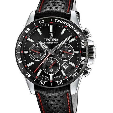 Festina Timeless Cronógrafo Correa de piel Esfera negra Cuarzo F20561-4 100M Reloj para hombre