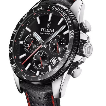 Festina Timeless Cronógrafo Correa de piel Esfera negra Cuarzo F20561-4 100M Reloj para hombre