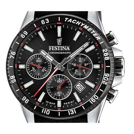 Festina Timeless Cronógrafo Correa de piel Esfera negra Cuarzo F20561-4 100M Reloj para hombre