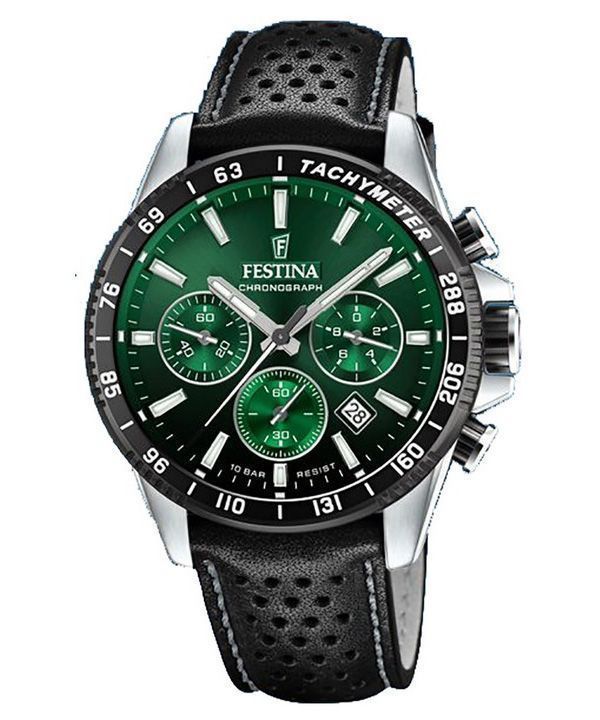 Reloj Festina Timeless Cronógrafo Correa de cuero Esfera verde Cuarzo F20561-5 100M para hombre