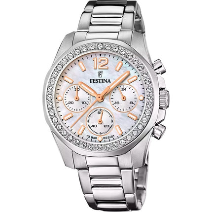 Reloj Festina Rainbow Chronograph con detTodoses de cristal y esfera de nácar de cuarzo F20606-1 100M para mujer