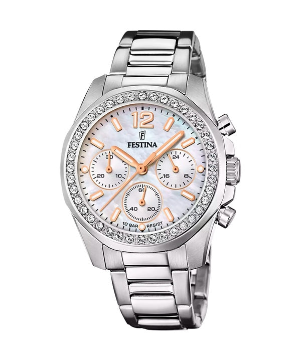 Reloj Festina Rainbow Chronograph con detTodoses de cristal y esfera de nácar de cuarzo F20606-1 100M para mujer