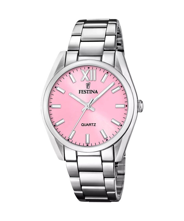 Reloj Festina Boyfriend de acero inoxidable con esfera rosa y cuarzo F20622-M para mujer