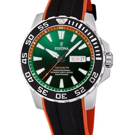 Festina The Originals Reloj de buceo de cuarzo con esfera verde y correa de caucho F20662-2 200M para hombre