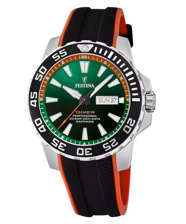 Festina The Originals Reloj de buceo de cuarzo con esfera verde y correa de caucho F20662-2 200M para hombre