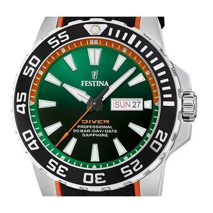 Festina The Originals Reloj de buceo de cuarzo con esfera verde y correa de caucho F20662-2 200M para hombre