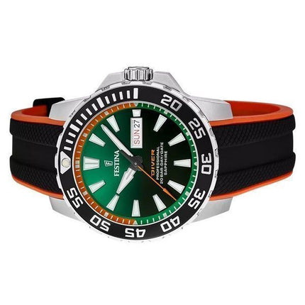 Festina The Originals Reloj de buceo de cuarzo con esfera verde y correa de caucho F20662-2 200M para hombre