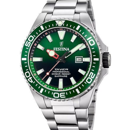 Festina The Originals Reloj de buceo de cuarzo con esfera verde y acero inoxidable F20663-2 200M para hombre