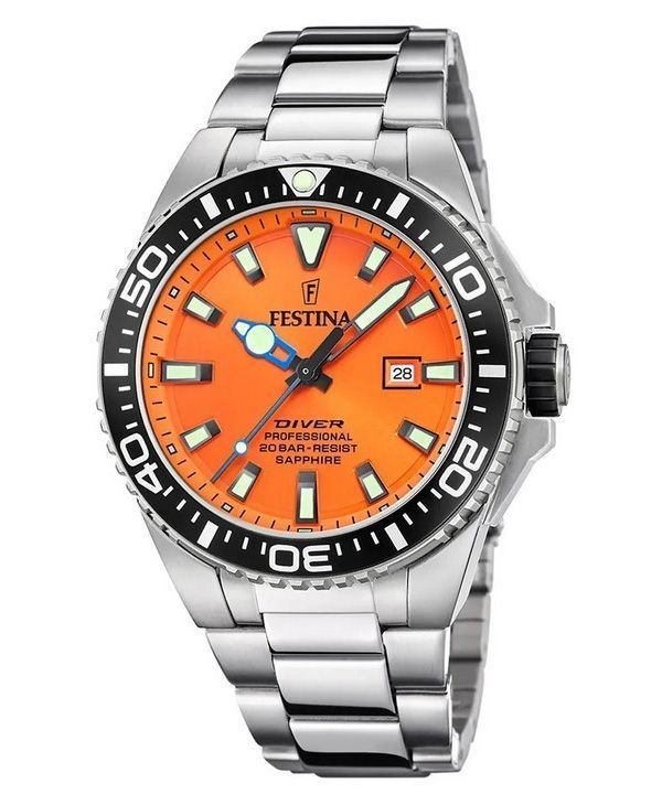 Reloj Festina Diver de acero inoxidable con esfera naranja y cuarzo F20663-4 200M para hombre