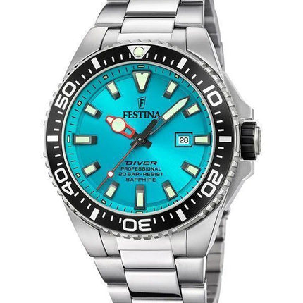 Reloj Festina Diver de acero inoxidable con esfera turquesa y cuarzo F20663-5 200M para hombre