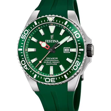 Festina The Originals Reloj de buceo de cuarzo con esfera verde y correa de caucho F20664-2 200M para hombre