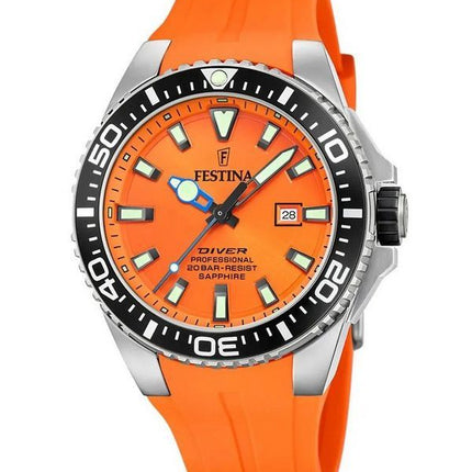 Reloj Festina Diver con correa de caucho y esfera naranja de cuarzo F20664-4 200M para hombre