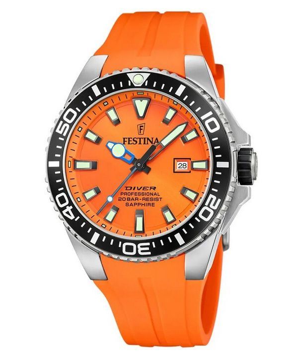 Reloj Festina Diver con correa de caucho y esfera naranja de cuarzo F20664-4 200M para hombre