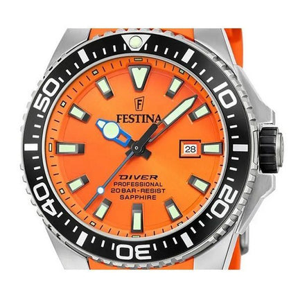 Reloj Festina Diver con correa de caucho y esfera naranja de cuarzo F20664-4 200M para hombre