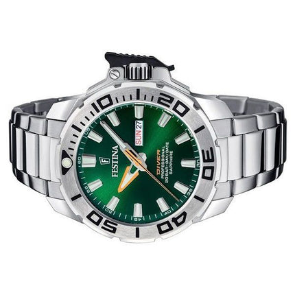 Reloj para hombre Festina Diver de acero inoxidable con esfera verde y cuarzo F20665-2 200M con correa adicional