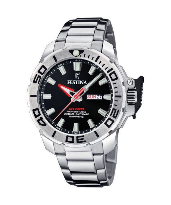 Reloj Festina Diver de acero inoxidable con esfera negra y cuarzo F20665-4 200M para hombre