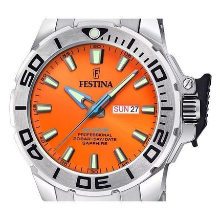 Festina The originals Reloj de buceo de cuarzo con esfera naranja y acero inoxidable F20665-5 200M para hombre