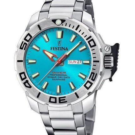 Reloj para hombre Festina Diver de acero inoxidable con esfera turquesa y cuarzo F20665-6 200M con correa adicional