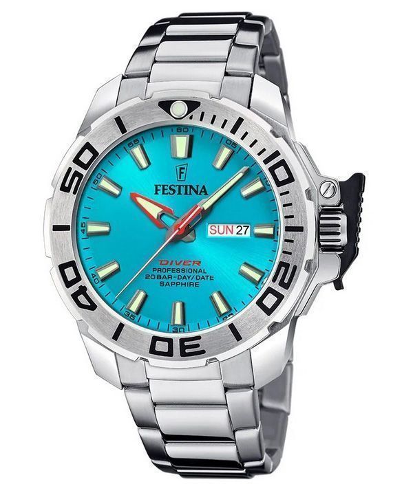 Reloj para hombre Festina Diver de acero inoxidable con esfera turquesa y cuarzo F20665-6 200M con correa adicional