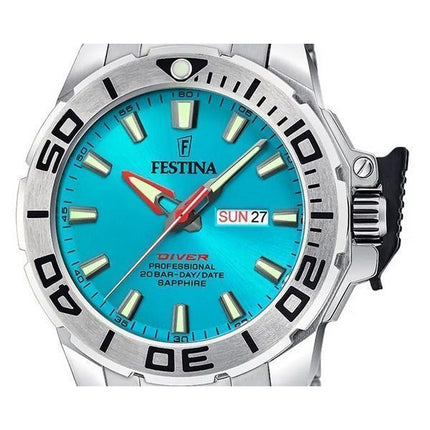 Reloj para hombre Festina Diver de acero inoxidable con esfera turquesa y cuarzo F20665-6 200M con correa adicional