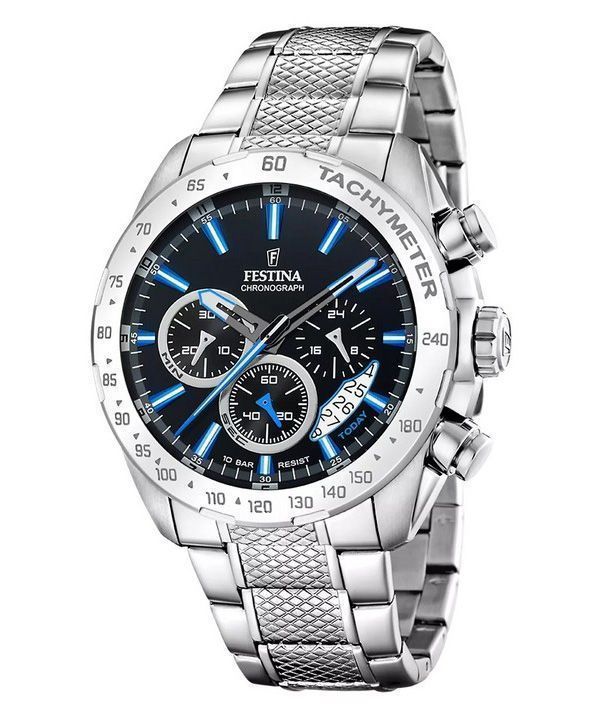 Festina Timeless Chronograph - Reloj de cuarzo para hombre, acero inoxidable, esfera negra, F20668-6, 100 m