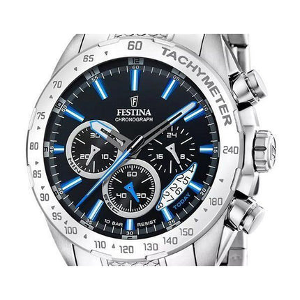 Festina Timeless Chronograph - Reloj de cuarzo para hombre, acero inoxidable, esfera negra, F20668-6, 100 m