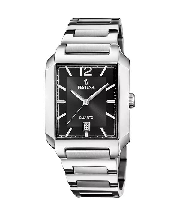 Reloj Festina On The Square de acero inoxidable con esfera negra y cuarzo F20677-4 para hombre