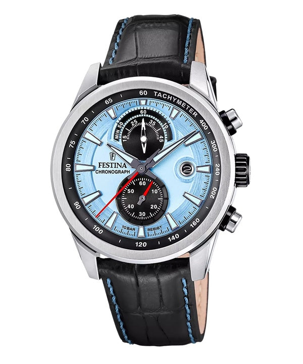 Festina Timeless Cronógrafo Correa de piel Esfera azul Cuarzo F20695-2 100M Reloj para hombre