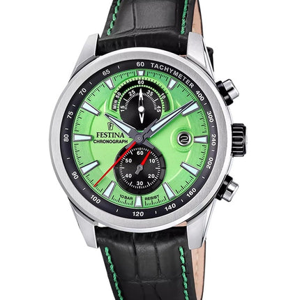 Festina Timeless Cronógrafo Correa de piel Esfera verde Cuarzo F20695-3 100M Reloj para hombre