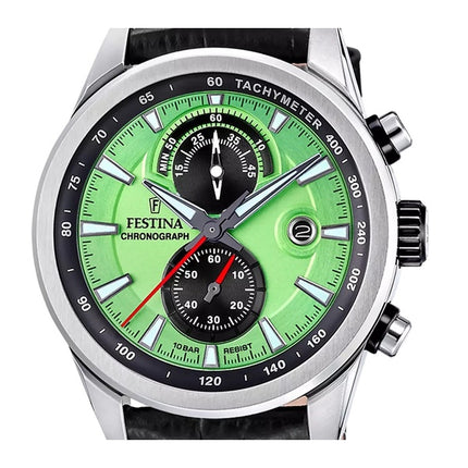 Festina Timeless Cronógrafo Correa de piel Esfera verde Cuarzo F20695-3 100M Reloj para hombre