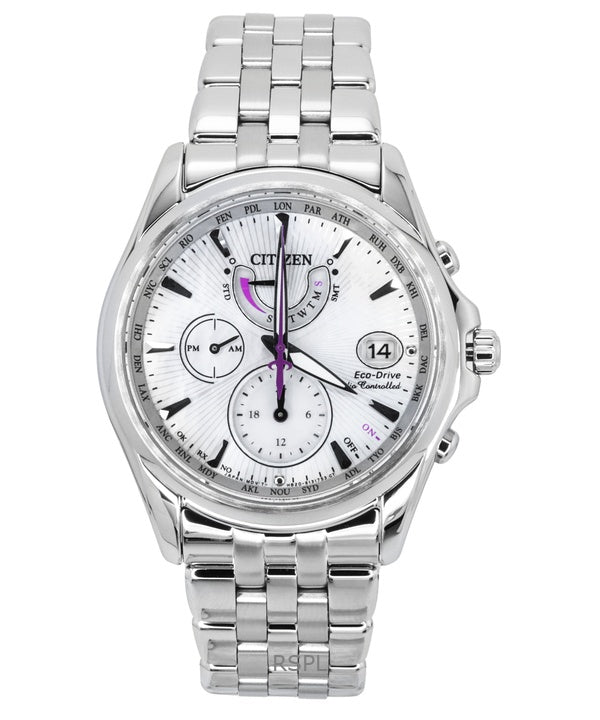 Reloj Citizen Eco-Drive FC0010-55D de acero inoxidable con esfera de nácar y control por radio para mujer, 100 m