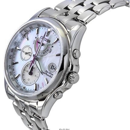 Reloj Citizen Eco-Drive FC0010-55D de acero inoxidable con esfera de nácar y control por radio para mujer, 100 m