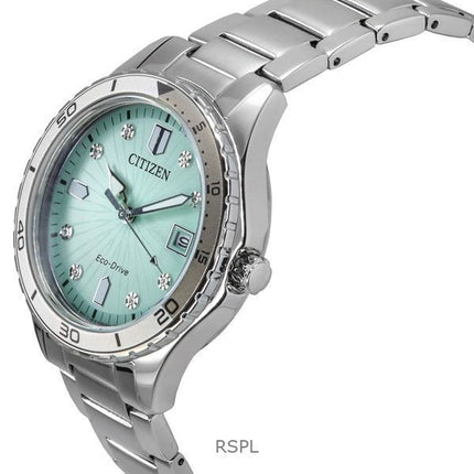 Reloj Citizen Marine Eco-Drive Crystal Accents de acero inoxidable con esfera verde FE6170-88L 100M para mujer