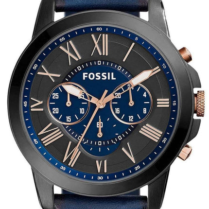 Reloj Fossil Grant cronógrafo con esfera negra y azul de cuero azul FS5061 para hombres