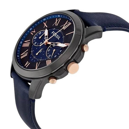 Reloj Fossil Grant cronógrafo con esfera negra y azul de cuero azul FS5061 para hombres