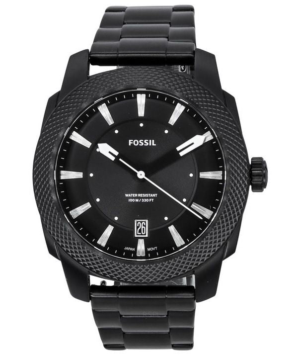 Reloj para hombre Fossil Machine de acero inoxidable con esfera negra y rayos de sol FS5971 100M