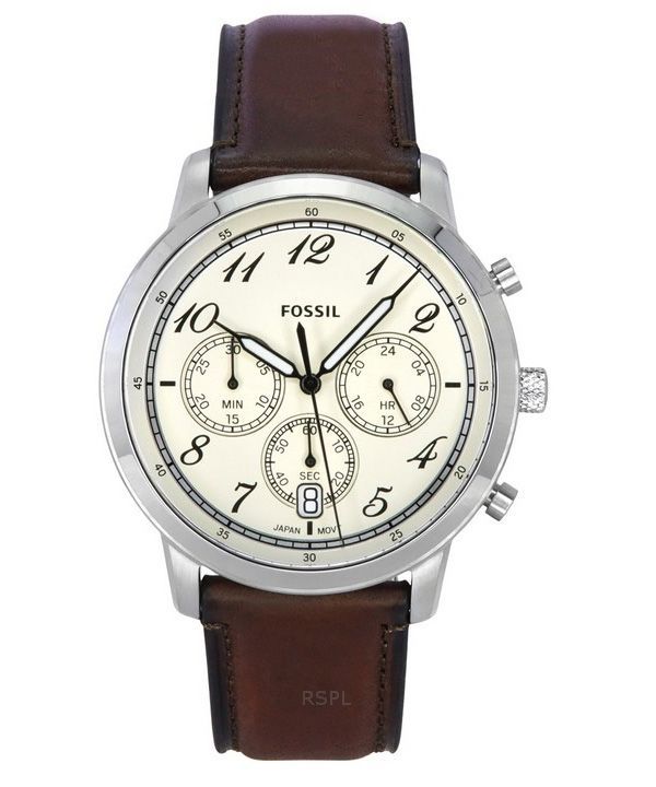 Reloj Fossil Neutra cronógrafo con correa de cuero y esfera color crema de cuarzo FS6022 para hombre